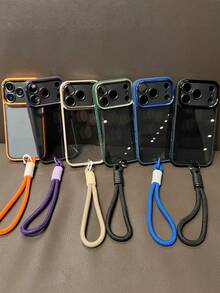 适用于 17 Pro Max、17 Pro、17 Air、16、15、14、13、12 Pro Max 和 11 的奢华金属相机壳，哑光透明字母镜头保护盖，适用于 15 Pro Max - 黑色+短繩 - 查看 4