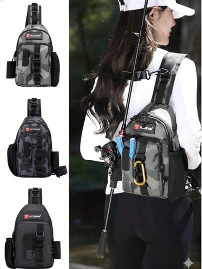 高品质耐用多隔层钓鱼包，带鱼竿架，拉链设计，适合户外钓鱼活动，可用于悬挂鱼竿，男士钓鱼礼物，钓鱼装备