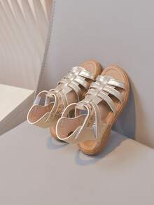 1 Pair Girls' Summer Casual Minimalist Vacation Style Outdoor Open Toe Flat Roman Sandals - Champagne - View 9