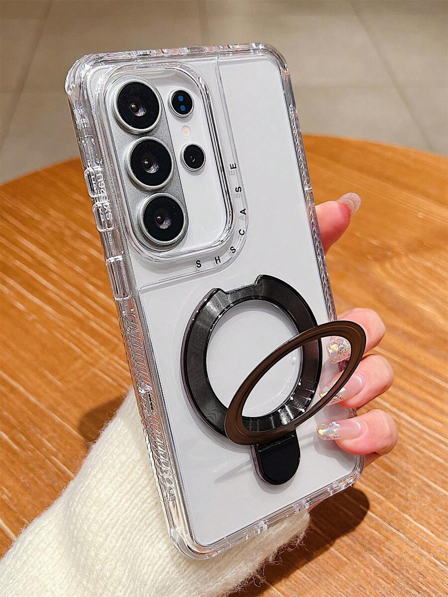 Luxury Heavy Shockproof Duty Rugged Transparent Hard Phone Case + Ring Holder Stand Compatible With Samsung Galaxy S26Ultra S26Plus S25Ultra S24Ultra S23Ultra S22Ultra A57 A56 A55 Clear 3 IN 1 Anti-Drop Bumper Back Cover