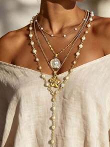 2026 New Multi-Layer Necklace Design, No Need To Coordinate Yourself, Just Wear It To Create A Layered And Refined Look, Effortlessly Achieve A Relaxed And Elegant Vacation Vibe, Can Be Worn Safely At The Beach In Summer, Maintain The Luster By Wiping With A Soft Cloth. Suitable As A Gift For Valentine's Day, Mother's Day, Graduation Season, Travel Anniversary, Best Friend's Birthday - 金子 - 查看 7