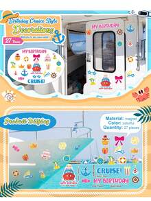 27pcs Birthday Party Cruise Door Magnet Decor, Funny Cruise Door Magnets For Women & Men Birthday Gifts, Reusable Happy Birthday Cruise Cabin Door Decoration Magnets, Refrigerator Magnets, Cute Captain Nautical Navigation Door Magnet Decor - 27 Pcs - View 8