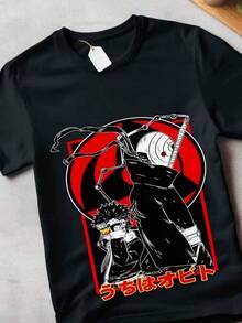 Men's Pure Cotton T-Shirt, Itachi Uchiha T-Shirt, Japanese Anime Shippuden Style, All Sizes, 220g, High Quality Pure Cotton T-Shirt With Minimalist Print, Soft And Breathable Fabric, Comfortable And Loose Fit, Suitable For Daily Wear, Ideal For Casual Office Wear, Spring And Summer Daily Appearance, Stylish And Youthful Design, Men's Clothing Suitable For All Seasons, Summer Clothing. - 黑色 - 查看 1