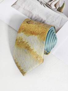 1pc Red Heart & Cherry Blossom Pattern Silky Hand-Made Tie, Suitable For Casual, Street, Daily Wear, Party, School Matching - Multicolor - View 8