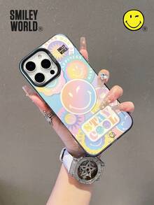Smiley World 1 pieza Funda de teléfono de material TPU con absorción de impactos y cobertura total, con patrón degradado de cara sonriente, acabado mate IMD, compatible con iPhone 16, 15, 14, 13, 12, 11 Pro Max, adecuado para regalos festivos, transporte y protección diaria contra caídas con diseño elegante - Multicolor - Ver 3
