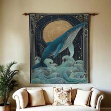 Whale Tapestry Ocean Lovers, Starry Night Wall Hanging Decor, Blue Whale Marine Life Art, Mythical Ocean Home Decor - 1PC - 查看 2