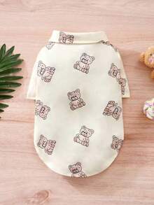 1件可爱小熊图案领结，宠物狗猫衬衫衣服，春秋季 - 米色 - 查看 5