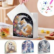 1pc Diamond Painting Tissue Box Kit - Cats, Owls, Puppies, Doves Patterns, Acrylic Material DIY Rhinestone Handicraft, Open-Style Tissue Box - Convenient For Dining Table, Living Room, Gift Giving - View 13