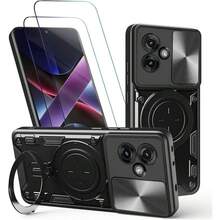 Case For Moto G55 5G Capa Case - With Screen Protector And Built-In Phone Stand - Black, 42515172 - Rose Red - View 1