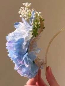 1个蓝色泡桐蝴蝶发夹！早春优雅蓝色花朵发夹！甜美氛围侧边发夹，旅行发饰 - 彩色 - 查看 4