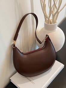 Crescent Shaped Pu Leather Handbag, Simple & Stylish, Women, Shoulder Bag, Moon Bag,Carteras Para Mujer,Work, Shopping, Date Night, Travel & Daily Use - 咖啡棕 - 查看 5