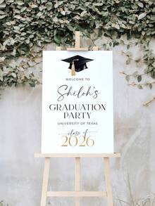 Personalized Black Gold Graduation Poster, Graduation Celebration Welcome Sign With Name And Photo, Graduation Party Welcome Board, Customized Frameless Glossy Canvas Poster, Graduation Photo Collage - Multicolor - View 3