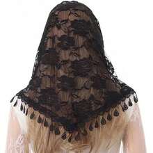 1件装女士经典蕾丝镂空玫瑰披肩，时尚流苏三角围巾新娘头饰，优雅女士蕾丝头巾 - 彩色 - 查看 3