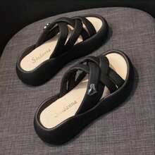 2026 New Summer Internet Celebrity Super Popular Niche High-End Sandals And Slippers For Women To Wear Fashionable Thick Soles With Skirts - Black - View 3