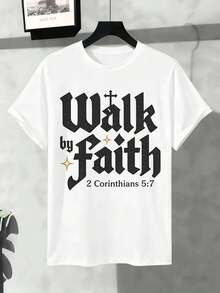 Walk by Faith 2 Corinthians 57 Spring T-Shirt Premium Cotton Comfortable Fit Breathable Street Hip-Hop Unique Graphic Print. - Branco - Ver 2