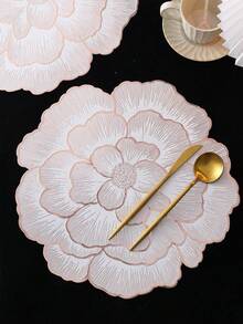 1-120pcs Rose Gold Irregular Peony Flower PVC Injection Molded, Hot Stamping Gold/Silver Waterproof Heat-Resistant Washable, Easy To Clean, Non-Slip Placemats For Home, Holiday, Picnic, Wedding, Party - Rose Gold - View 2