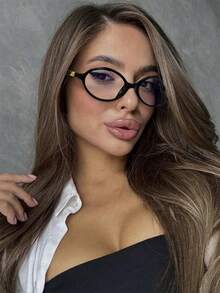 1pc Transparent Small Oval Frame Fashionable Retro Multifunctional Women's Flat Light-Weight Glasses, Suitable For Daily Wear - Clear - View 2