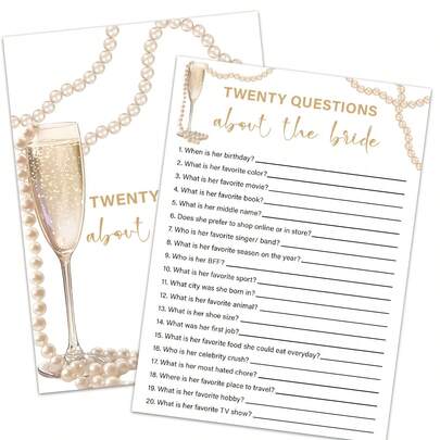 10/30 Pcs Pack Bride's Twenty Questions Wedding Party Cards - Champagne Golden Double-Sided Suitable For Bridal Showers, Wedding Receptions, Bachelorette Parties With Question Game For Adults, Engagement & Wedding Activities, Paper Cards