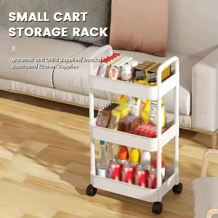 3-Tier Plastic Utility Cart With Wheels, Small Rolling Organizer For Laundry, Bathroom, Kitchen & Dorm - 白色 - 查看 1