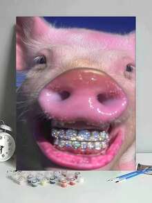 Sparkling Pig Smile DIY Oil Painting By Numbers Canvas Painting Crafts Adult Home Decoration 40x50cm/16x20inch Holiday Gifts - 40*50cm - View 1
