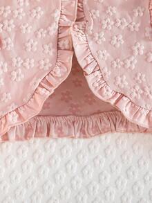 2件套少女优雅时尚甜美女士风格雪花图案开衫外套和领结网纱连衣裙套装 - 粉色 - 查看 9