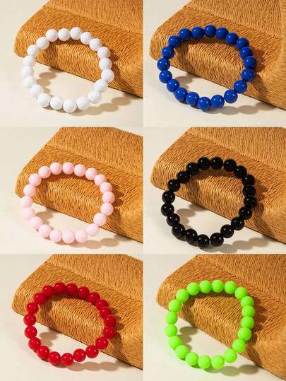 imoli 1pc Bohemian Acrylic Handmade Geometric Beaded Elastic Bracelet, Perfect Gift For Women To Wear On Holidays And Vacations In Summer