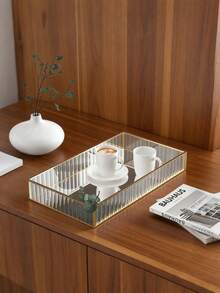 1 Exquisite Transparent Rectangular Glass Jewelry Tray, Nordic Light Luxury Style, Gold Metal Frame, HD Glass Mirror, Multifunctional Storage Box, Large Capacity Display Rack, Suitable For Placing Jewelry, Accessories, Decorations, Fragrances, Glasses, Makeup Brushes, Cosmetics, Lipstick, Perfume, Key Storage - View 4