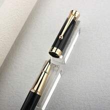 Luxury Black Silver Fountain Pen | Textured Metal Body Business Pen | Premium Gift For Office & Signature - Bent (Curved) 1.0mm - View 8