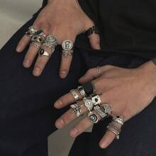 24件套男士戒指，百搭个性嘻哈风格暗黑骷髅多关节可叠戴指环配饰 - 24件套裝戒指 - 查看 1