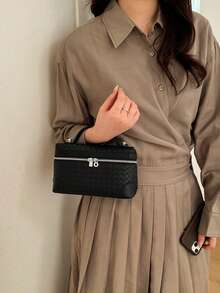 Fashionable Minimalist Casual High-Quality Handbag Box-Shaped Small Square Bag With Zipper Design, Can Be Worn On Shoulder Or Crossbody - Black - View 5