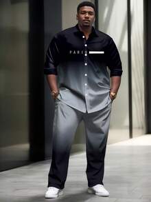 Plus-Size Men's Clothing, Spring Casual Long-Sleeved Shirt Two-Piece Set, Men's Plus-Size Shirt Set - Nhiều màu - Xem 1