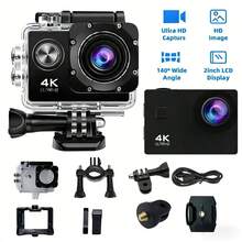 1 台 4K 超高清运动相机 - 小巧便携，带 EIS 电子防抖，1800 万像素广角，防水，适用于潜水、摩托车/自行车行车记录仪、可充电 Vlog 相机、户外运动（不含 Micro SD 卡）（包含 31 个国家/地区的电子用户指南） - 彩色 - 查看 2