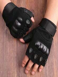 1 Pair (2 Pcs) Fingerless Gloves For Men, Work Gloves With Hard Knuckle For Outdoor Work Sports Motorcycle Cycling Training Airsoft Paintball Shooting Hunting Hiking Camping Climbing - Black - View 1