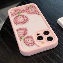Pink Tulip Minimalist Pattern Phone Case, Suitable As Birthday Or Christmas Gift For Girlfriend, Daughter, Boyfriend, Girlfriend, Teenagers - Pink - View 4