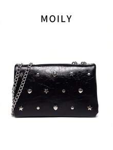 Túi đeo vai nữ thanh lịch 14 đinh tán với nhiều chi tiết phong cách Châu Âu, chất liệu PU màu đen, dây đeo chéo hai lớp, túi vuông nhỏ thời trang, phù hợp cho sử dụng hàng ngày, hẹn hò, mua sắm, tiệc tối và nhiều dịp khác nhau. Cũng là một lựa chọn quà tặng tuyệt vời cho các ngày lễ. - màu đen - Xem 1