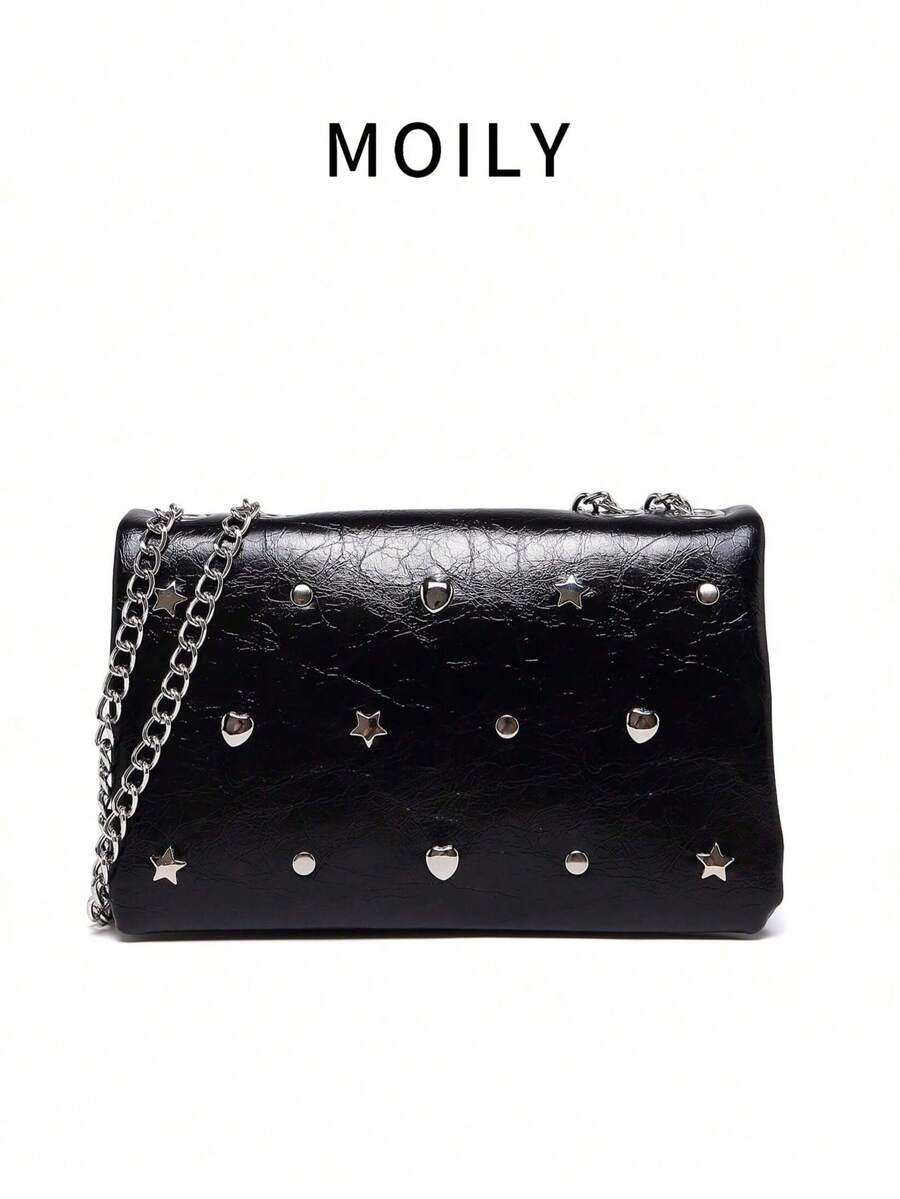 Túi đeo vai nữ thanh lịch 14 đinh tán với nhiều chi tiết phong cách Châu Âu, chất liệu PU màu đen, dây đeo chéo hai lớp, túi vuông nhỏ thời trang, phù hợp cho sử dụng hàng ngày, hẹn hò, mua sắm, tiệc tối và nhiều dịp khác nhau. Cũng là một lựa chọn quà tặng tuyệt vời cho các ngày lễ. - màu đen - Xem 1