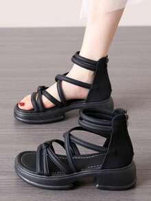 Sandal nữ kiểu La Mã hở mũi, thoáng khí, đế dày, chống thấm nước, mẫu mới năm 2026, thích hợp cho mùa hè, đi làm, đi biển, mặc thường ngày và đi nghỉ mát. - màu đen - Xem 6