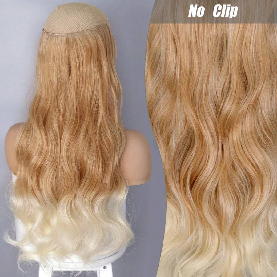 Clip-In Natural Hair Extension, Long Straight Synthetic Hairpiece, Blonde, Black, Mixed Color, Fake Hairpiece For Women HKQE - Olive Green - View 1