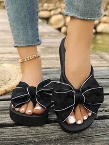 2026 New Spring/Summer Fashion Bow Thong Sandals For Women, Flat, Breathable, Versatile, Casual Beach, High-Quality Flip Flops - Plum Blossom Bow - View 5