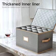Caja de almacenamiento para copas de vino con divisores organizador acolchado de carcasa dura para juegos de vasos ideal para almacenamiento de cocina y suministros de mudanza 1 paquete - Gris - Ver 2