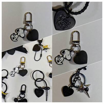 SNOOPY 1件黑色爱心系列钥匙扣杯子装饰杯链钥匙配件背包挂件，送给粉丝、家人和朋友的完美小礼物，妇女节礼物、白色情人节礼物、复活节礼物、毕业季纪念礼物[随机款式]