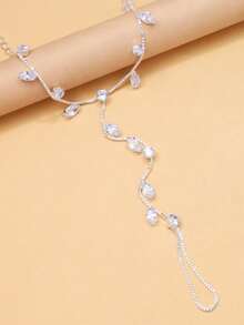 1 pieza Cadena para el pie con anillo para el dedo del pie con forma de hoja de plata y cristales, joyería de moda europea y americana para la playa para mujeres - Plateado - Ver 5