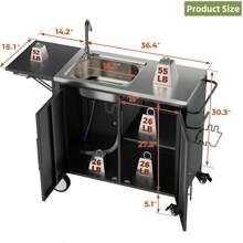Outdoor Grill Table With Sink Metal Worktable Kitchen Cabinet Island With Foldable Top And Storage Cabinet Rolling Grill Cart With Wheels For Garden Backyard And Lawn - Black1 - View 3