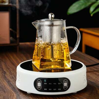 1pc 300ML/500ML/750ML/950ML High Borosilicate Glass Teapot, Home Heat-Resistant Tea Pot With Filter, 4 Styles Available