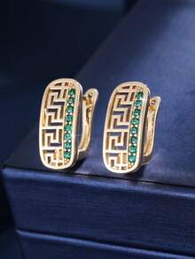1 Pair Geometric Aesthetic Comfortable Hollow Vertical Zirconia Earrings, Stylish Design For Women, Art Exhibition Gift - W17851 - View 5