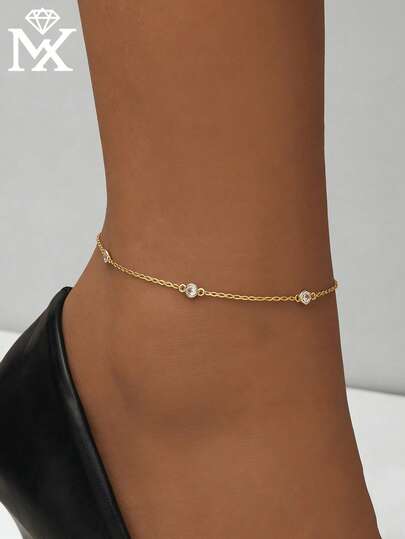 SYMFNY 1件简约优雅925纯银圆形立方氧化锆脚链，镶嵌闪亮水钻，适合日常、通勤、度假等各种场合，奢华小众设计，是送给女友、闺蜜、生日、周年纪念日的理想礼物。