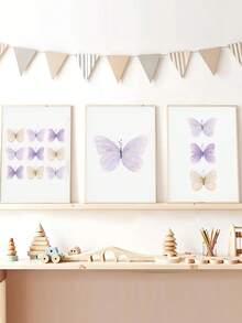 1幅防水帆布墙画，适合儿童房装饰、婴儿房、水彩蝴蝶图案、女孩卧室、紫色蝴蝶、婴儿用品 - 非常适合儿童房装饰、日托中心装饰、幼儿园装饰、男孩房装饰、女孩卧室装饰、婴儿房装饰 - 彩色 - 查看 2