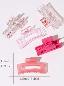5pcs/Set Cute Large Pink Rectangular Hair Clips, Strong Grip, Minimalist Daily Hair Accessories For Women, Suitable For Thick & Thin Hair, Elegant Casual Street Style, Ideal For Spring/Summer, Gift Accessory Summer Beach Claw Clips Vacay Hair Claws,Holiday,Travel - Multicolor - View 2
