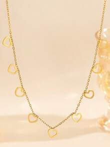 1pc Stainless Steel Minimalist Fashion Tassel Heart Star Pendant Necklace, Elegant Personalized Casual Versatile Jewelry Accessory For Women, Suitable For Daily Wear And Dates - Yellow Gold - View 12
