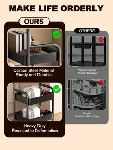 Black Rolling Cart With Desk And 360° Wheels Multi-Functional Cart Utility Rolling Cart With Desk And Wheels, Storage Cart Side Table Bathroom Organizers And Storage, Indoor And Outdoor Storage Organization Office Desk, Dorm Essentials - Black - View 8